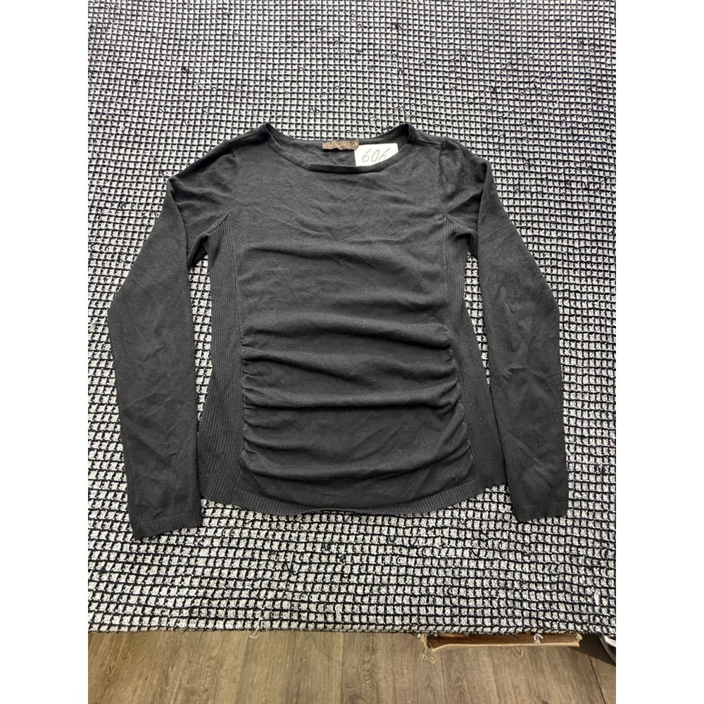 The Limited Ruched Top Womens Medium Black Ribbed Side Long Sleeve